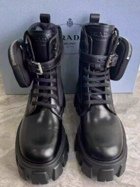 Prada Monolith Combat Boots with Detachable Pouch